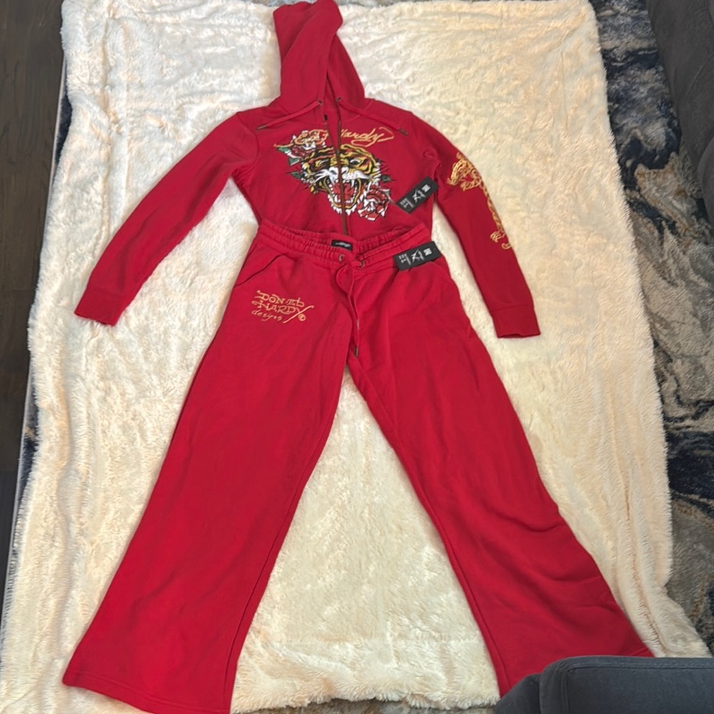 Ed Hardy Red Tracksuit with Tiger Graphic